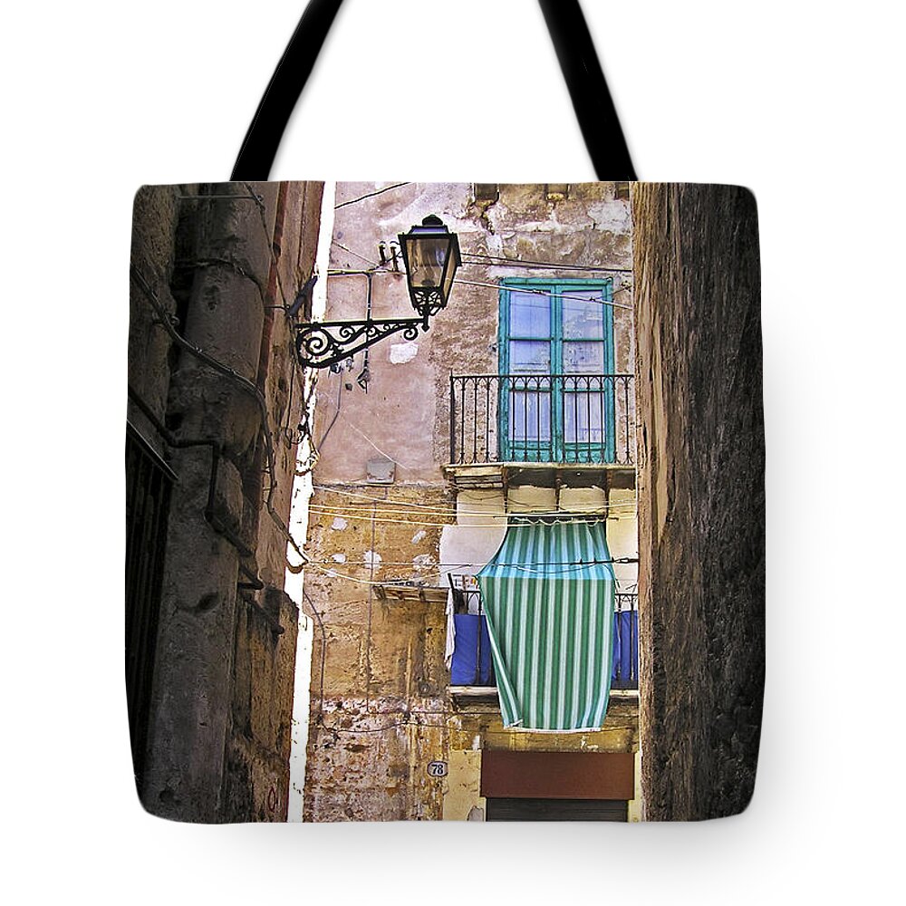 Little Street Of Palermo Tote Bag featuring the photograph Little street of PALERMO by Silva Wischeropp
