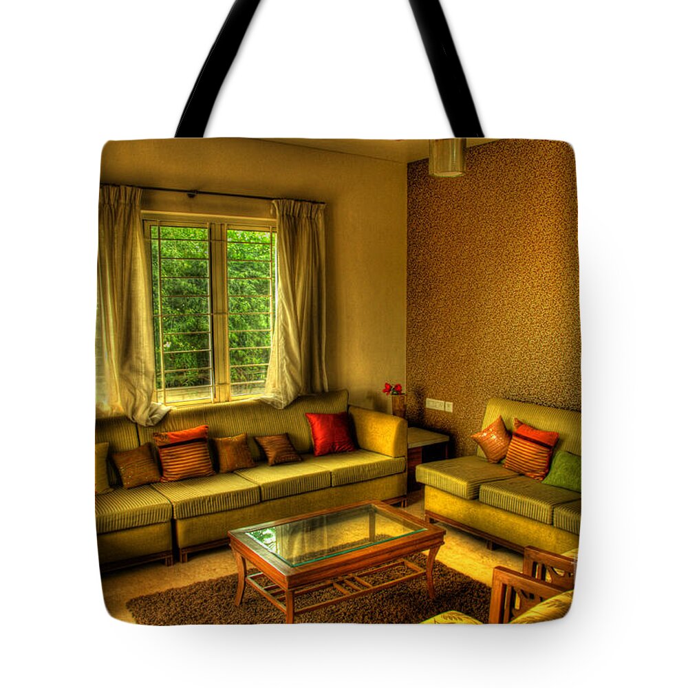 Living Room Tote Bag featuring the photograph Living Room by Charuhas Images