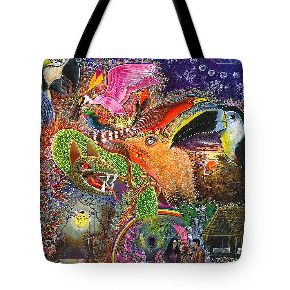 Toucan Tote Bag featuring the painting Llullu Machaco by Pablo Amaringo