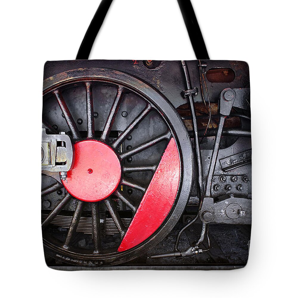 Antique Tote Bag featuring the photograph Locomotive Wheel by Carlos Caetano