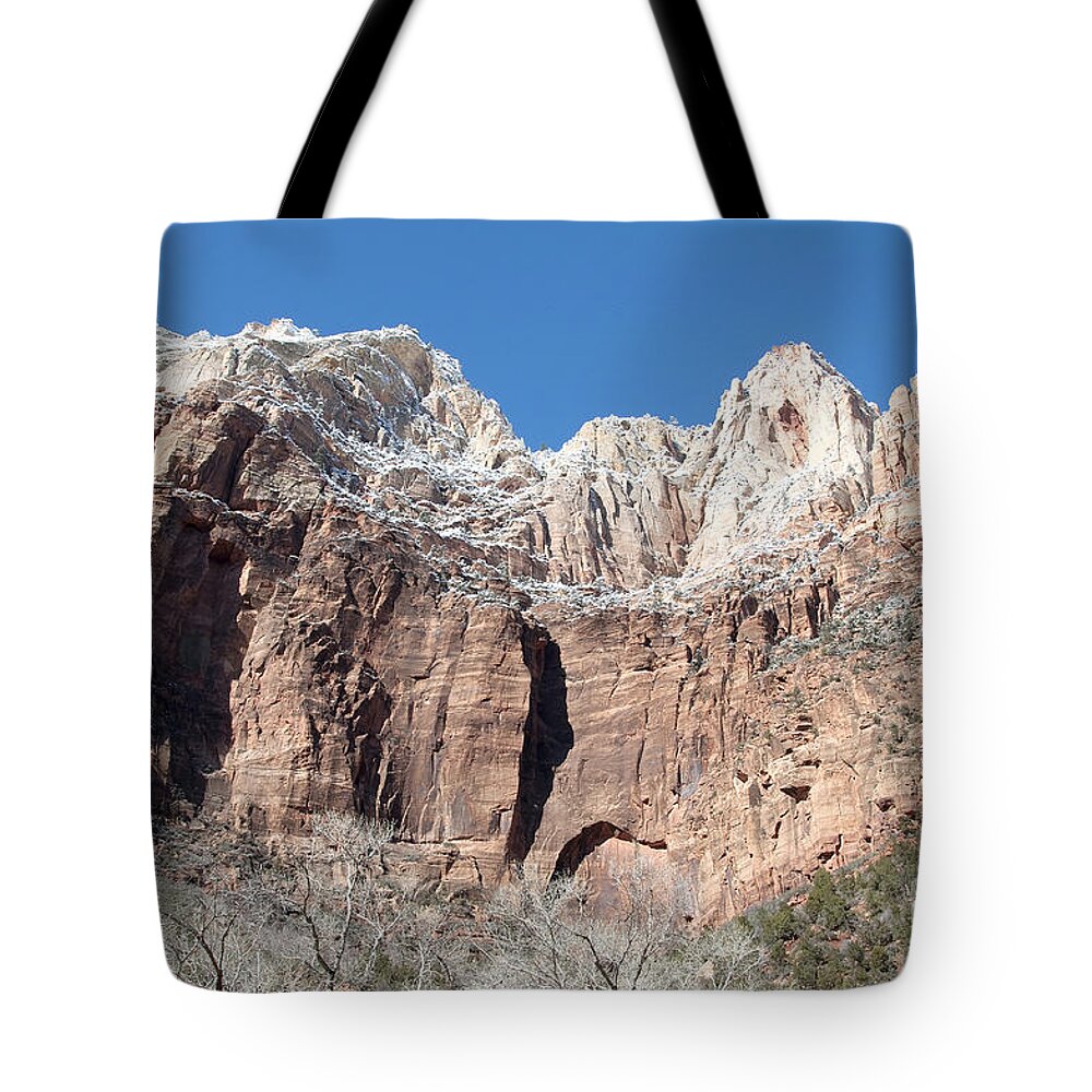 Zion National Park Tote Bag featuring the photograph Looking Up by Bob and Nancy Kendrick