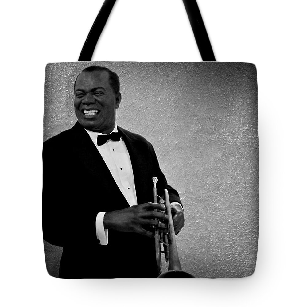 Louis Armstrong Tote Bag featuring the photograph Louis Armstrong BW by David Dehner