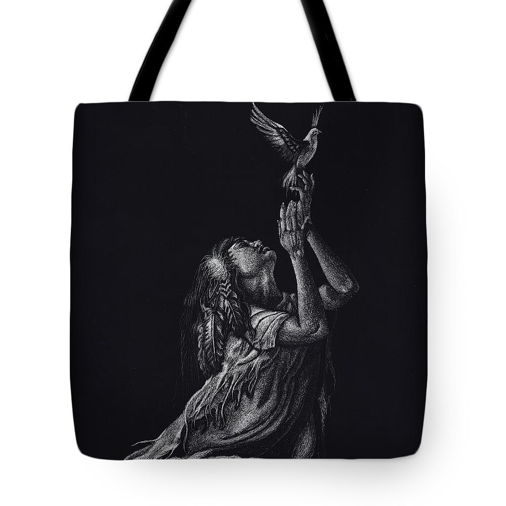 Indian Tote Bag featuring the drawing Love of Freedom by Yenni Harrison
