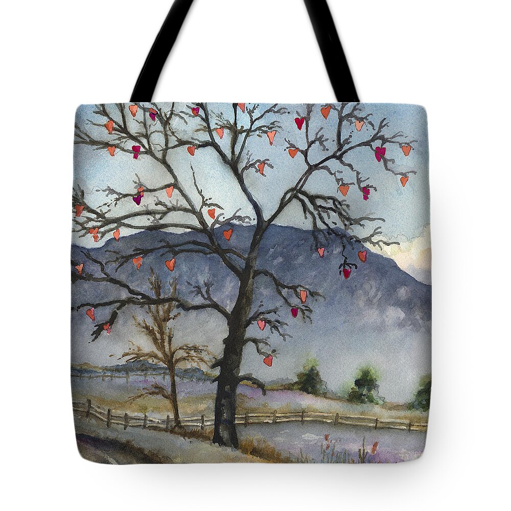 Bare Tree Painting Tote Bag featuring the painting Love Warms Even the Coldest Day by Anne Gifford