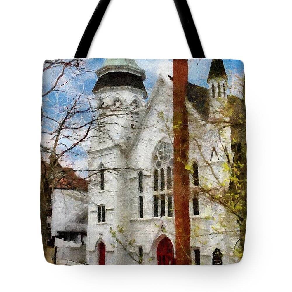 Church Tote Bag featuring the painting Lunenburg United by Jeffrey Kolker