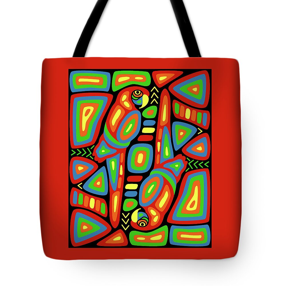 Macaw Tote Bag featuring the digital art Macaw Mola by Alison Stein