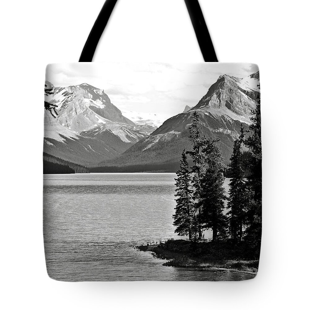B&w Tote Bag featuring the photograph Maligne Lake by RicardMN Photography