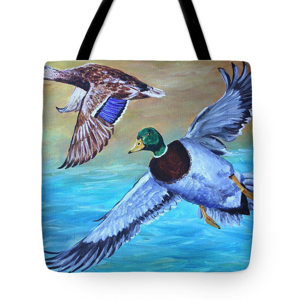 Birds Tote Bag featuring the painting Mallards in the Delta by Karl Wagner