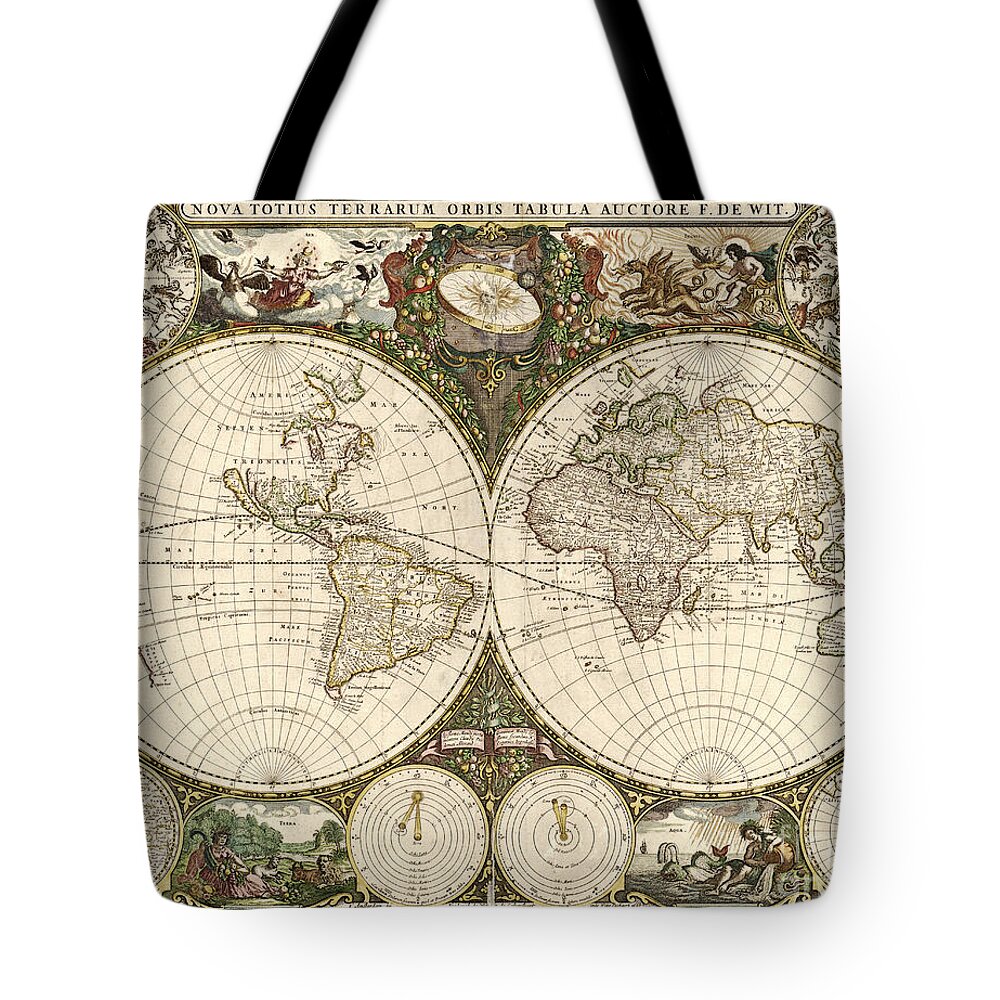 1600s Tote Bag featuring the photograph Map Of The World, 1660 by Photo Researchers