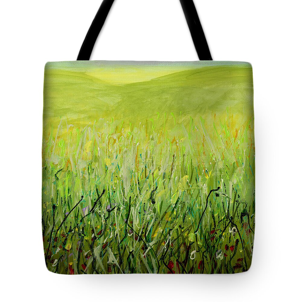 Abstract Tote Bag featuring the painting Meadow Four by Lynne Taetzsch