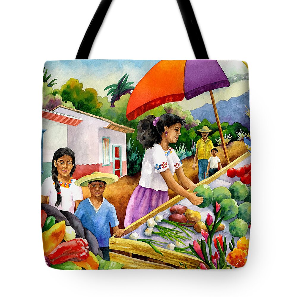 Marketplace Painting Tote Bag featuring the painting Mexican Marketplace by Anne Gifford