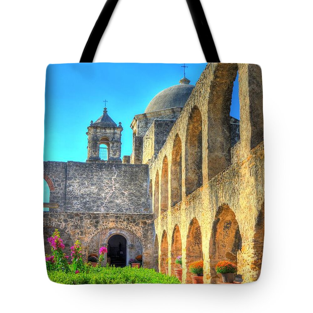 Courtyard Tote Bag featuring the photograph Mission Courtyard by David Morefield