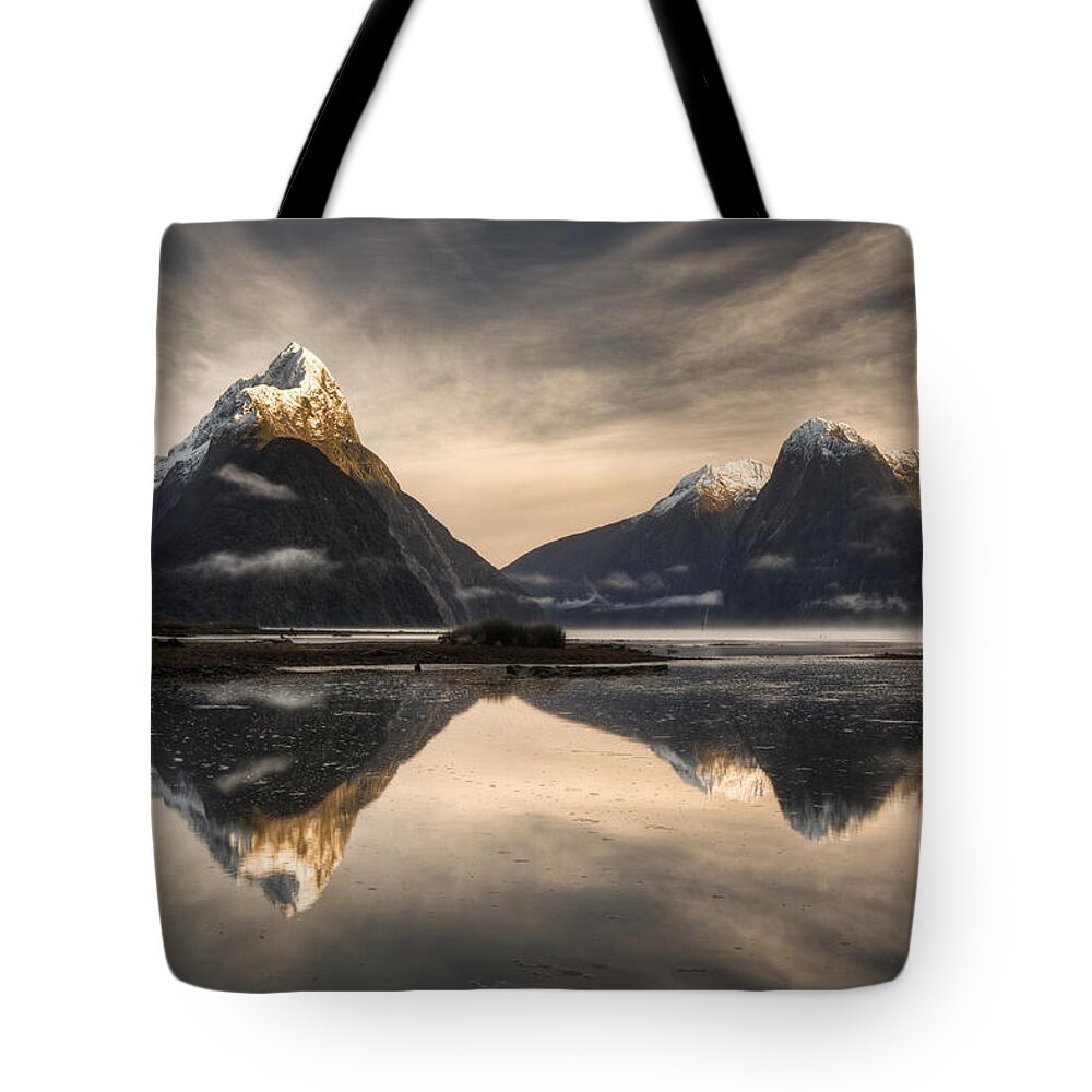 00446721 Tote Bag featuring the photograph Mitre Peak And Milford Sound by Colin Monteath