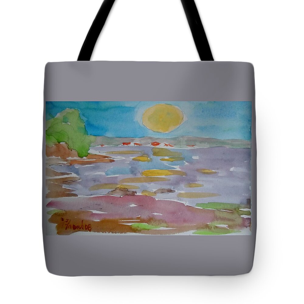 Landscape Tote Bag featuring the painting Moon Rise on Marlboro Beach by Francine Frank