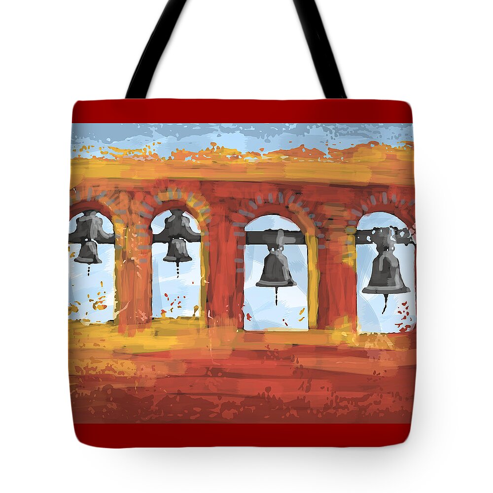 Bells Tote Bag featuring the painting Morning Mission Bells by Alison Stein