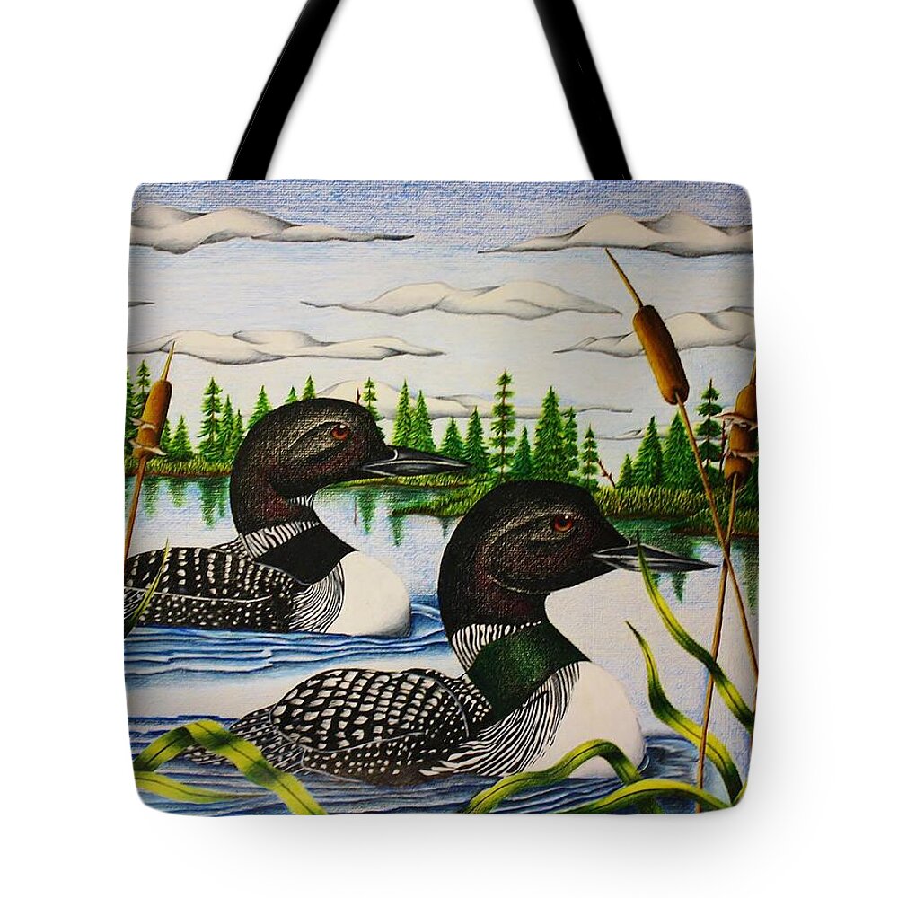 Bird Tote Bag featuring the drawing Morning Swim by Bruce Bley