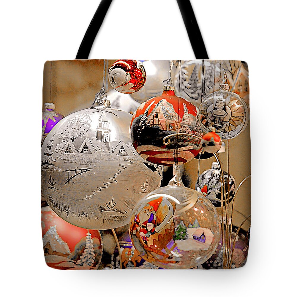 Holidays Tote Bag featuring the photograph Mouth-blown hand painted Christmas Ornaments by Alexandra Till