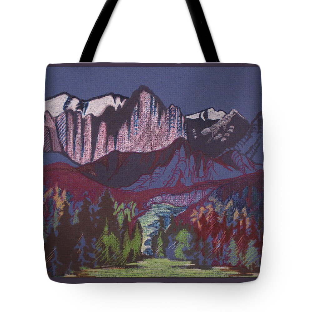 Mt. Whitney Tote Bag featuring the mixed media Mt Whitney by Barbara Prestridge