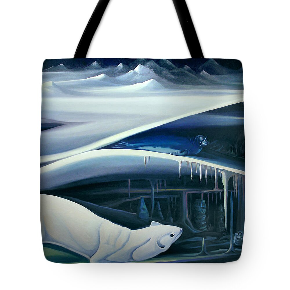 Muskrat Tote Bag featuring the painting Mural Muskcrat of the Cave by Nancy Griswold