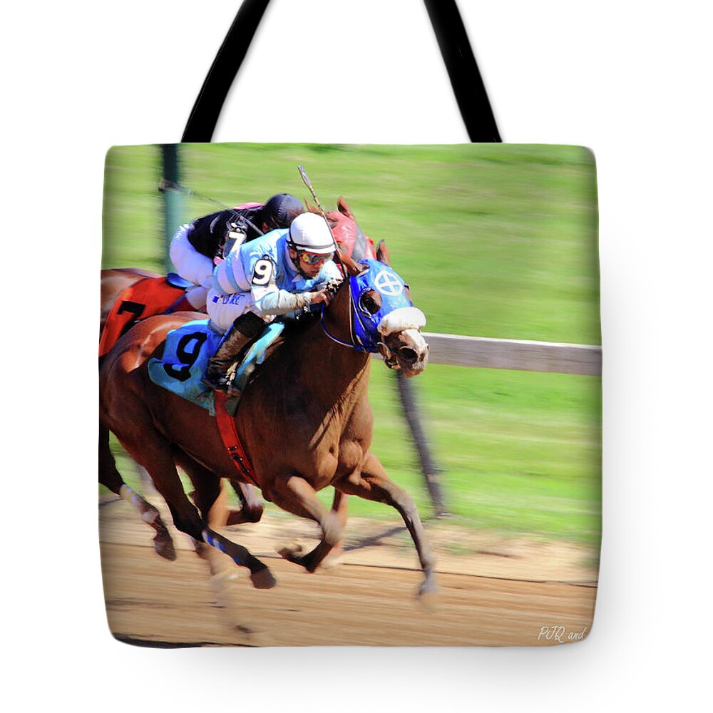 Thorougbred Race Horse Tote Bag featuring the photograph 'My Gal Sunday' on Wednesday by PJQandFriends Photography