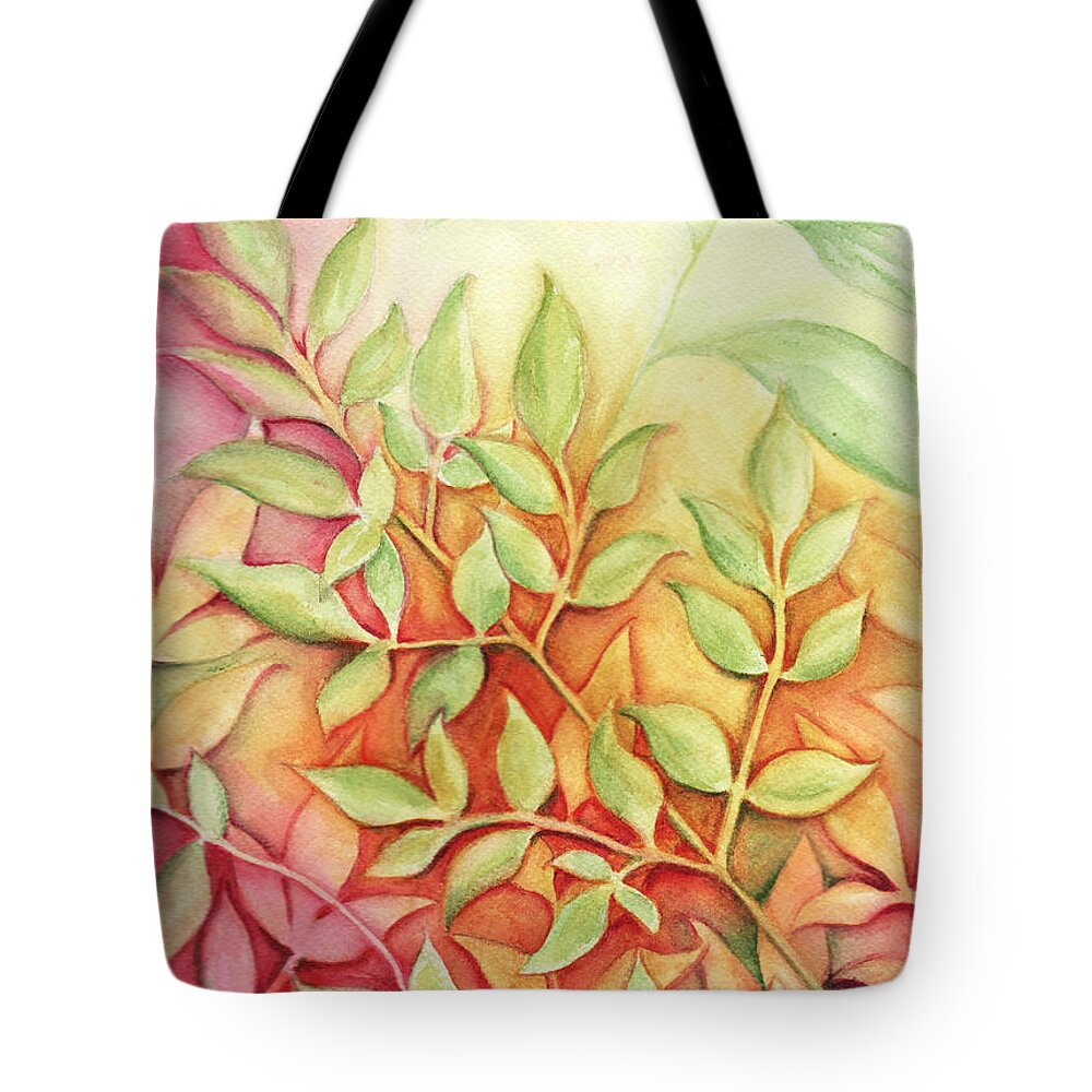 Leaves Tote Bag featuring the painting Nandina Leaves by Carla Parris