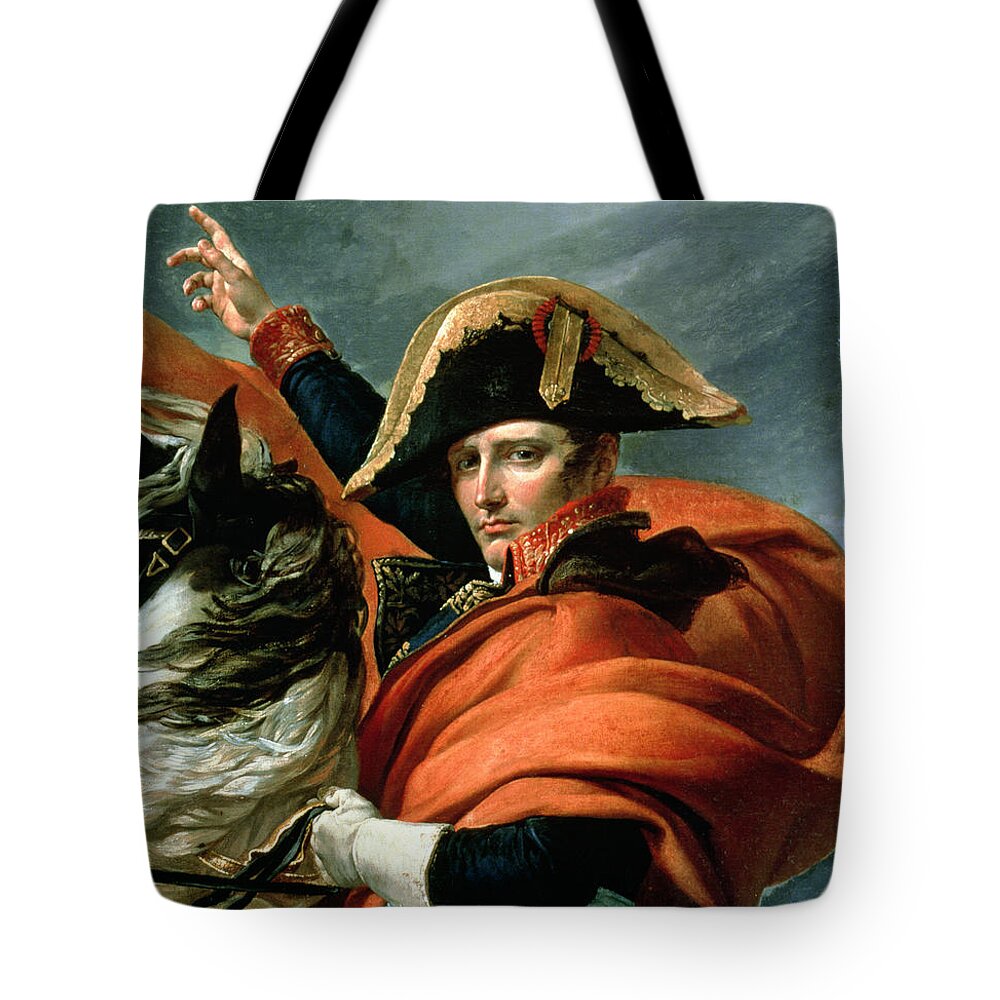 Equestrian; Portrait; Male; Rearing Horse; Grand St; Bernard; Napoleonic; Emperor; Bonaparte Tote Bag featuring the painting Napoleon Crossing the Alps on 20th May 1800 by Jacques Louis David