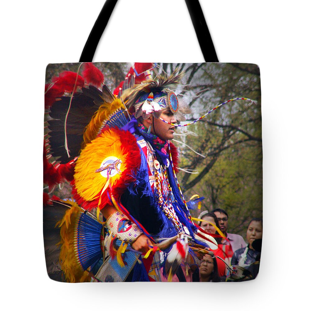 Jingle Dance Tote Bag featuring the photograph Native American Dancer One by Nancy Griswold