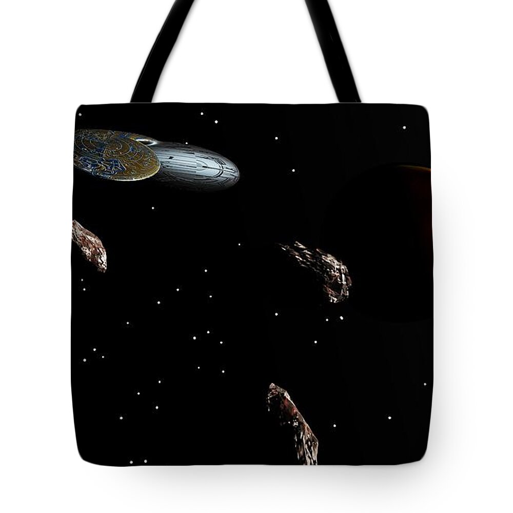 Fine Art Tote Bag featuring the digital art Navigating an Asteroid Field by David Lane