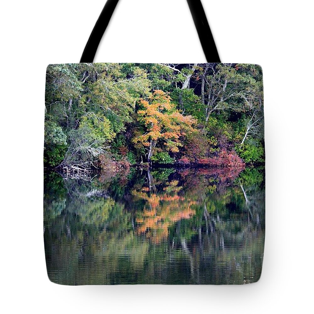 Fall Foliage Tote Bag featuring the photograph New England Fall Reflection by Carol Groenen