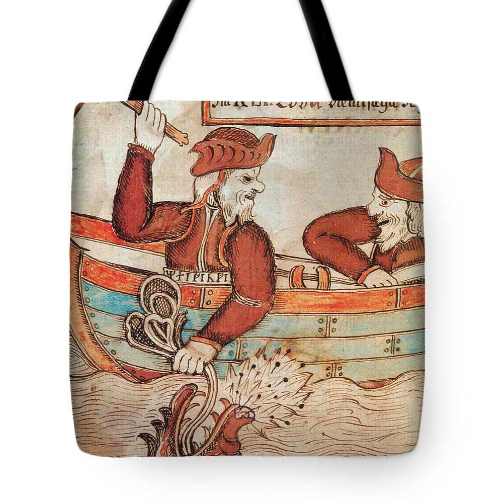 Norse Tote Bag featuring the photograph Norse Mythology Thors Fishing Trip by Photo Researchers