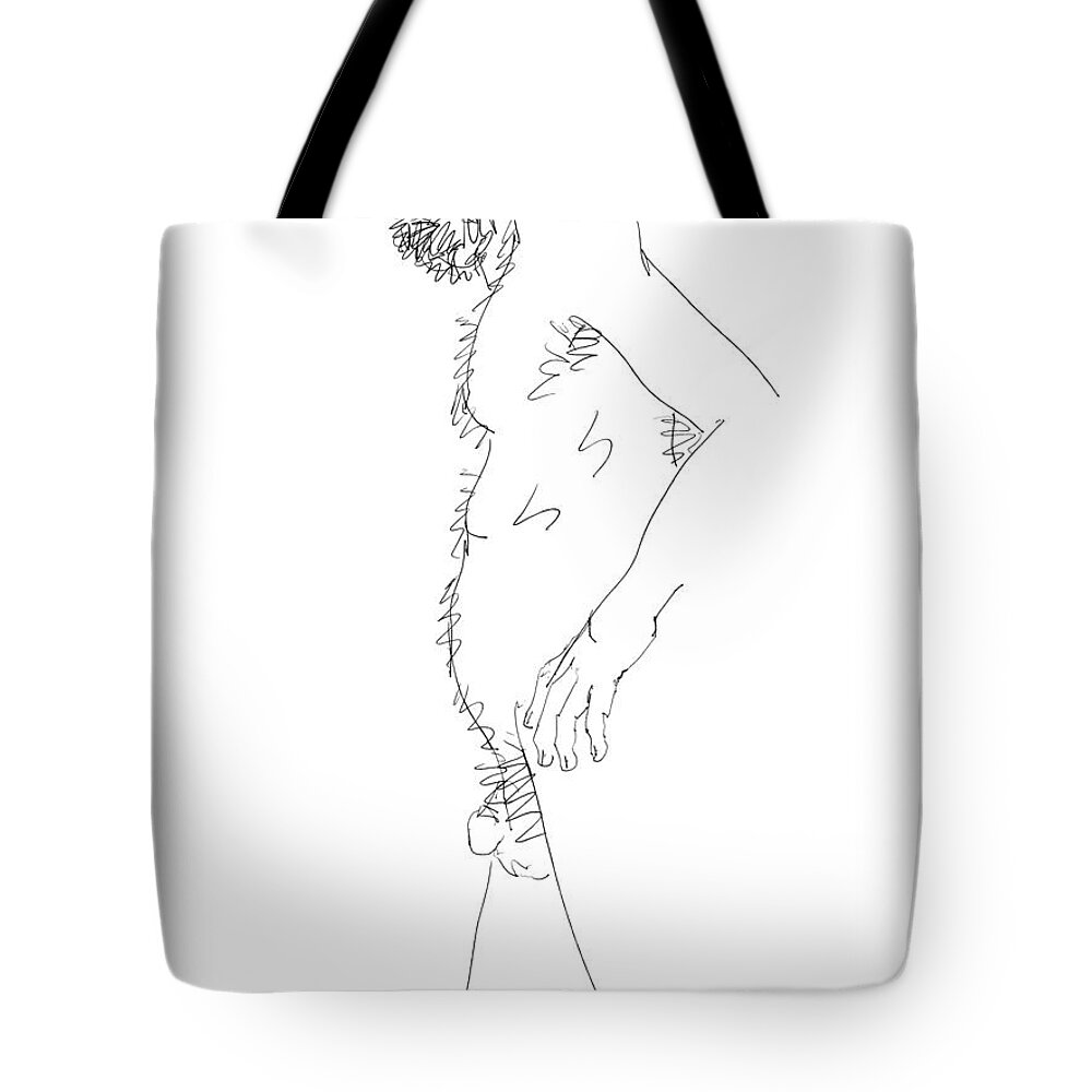 Male Tote Bag featuring the drawing Nude Male Drawings 6 by Gordon Punt