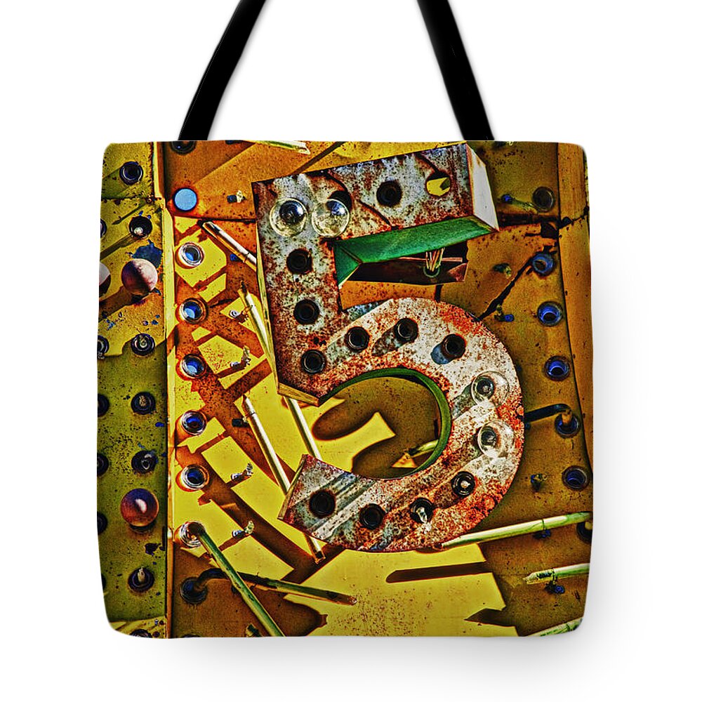 Number Five Old Sign Tote Bag featuring the photograph Number Five by Garry Gay