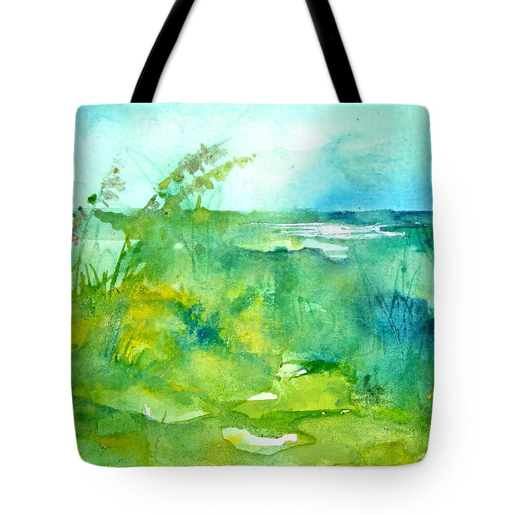 Watercolor Tote Bag featuring the painting Ocean and Shore by Robin Miller-Bookhout