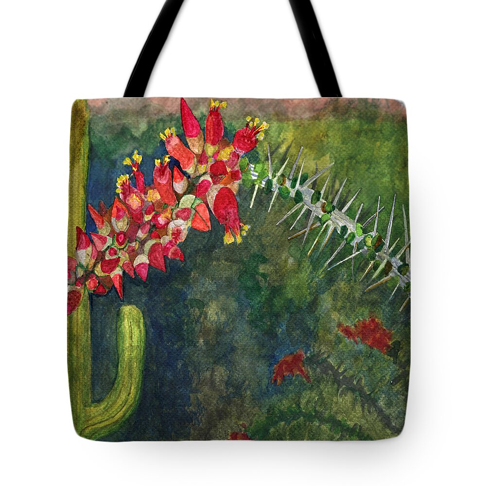 Spring In The Desert Tote Bag featuring the painting Ocotillo Spring by Eric Samuelson
