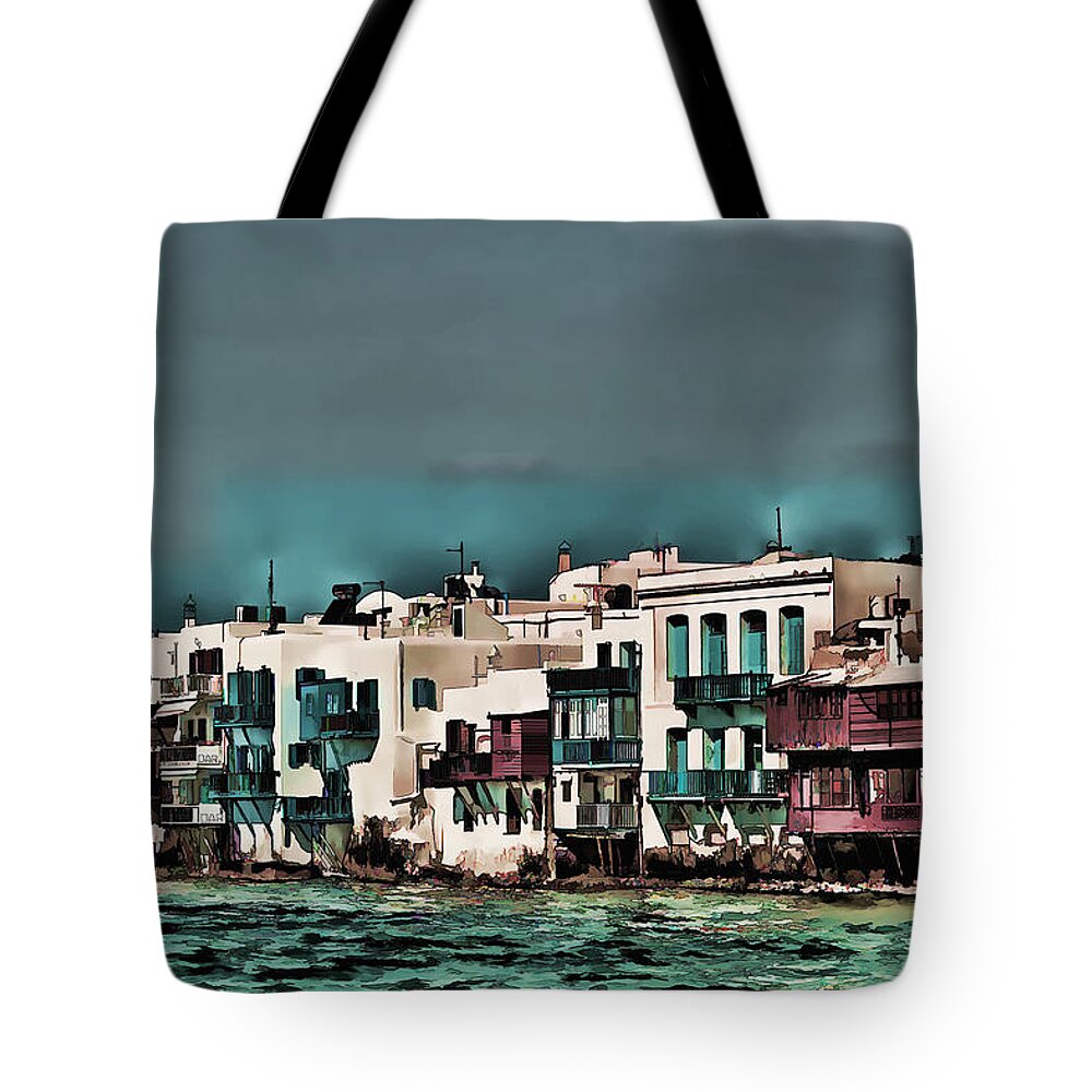 Greek Island Photo Tote Bag featuring the photograph Oill Paint Effect Mykonos Greece by Tom Prendergast
