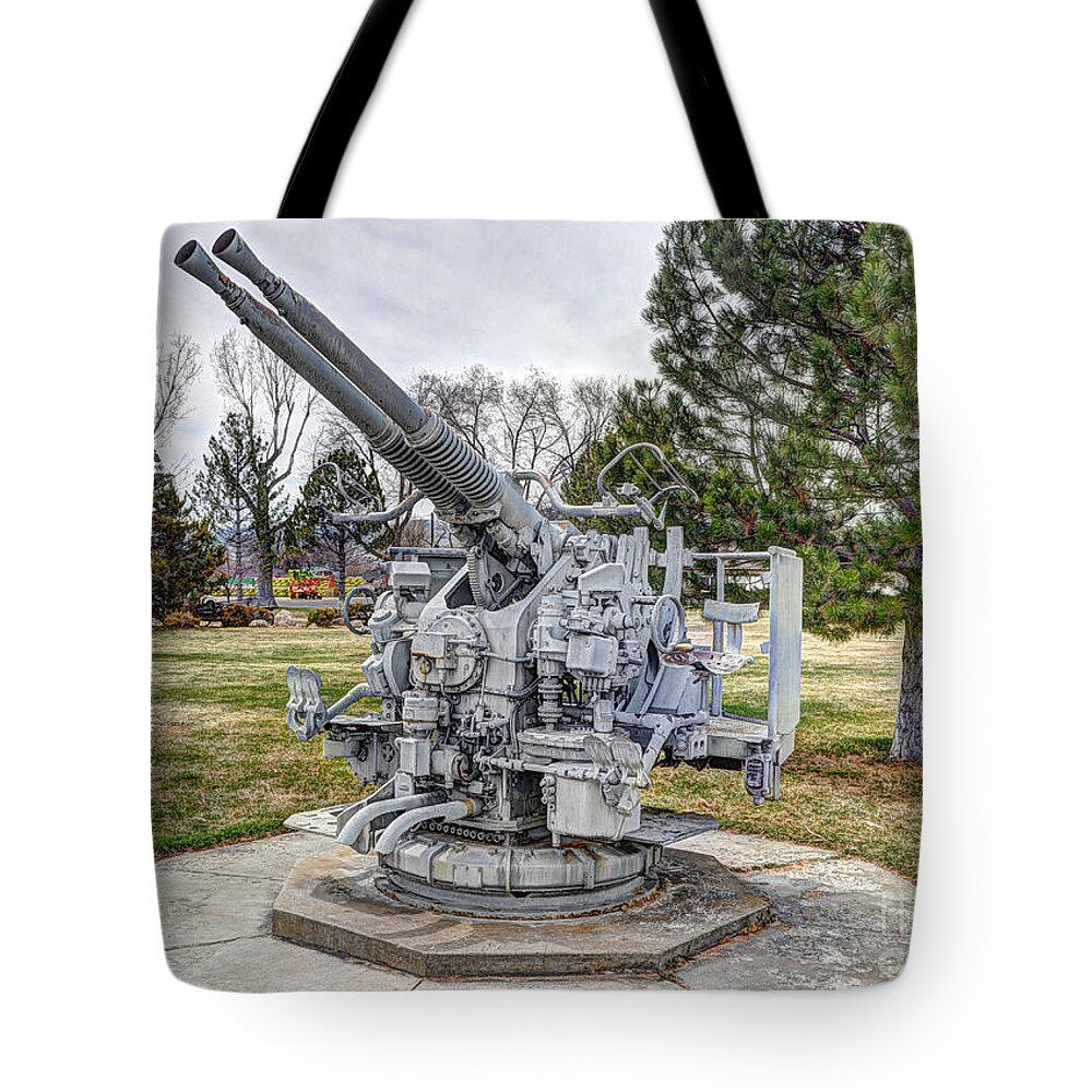 Anti Tote Bag featuring the photograph Old Anti-Aircraft Gun at City Park by Gary Whitton