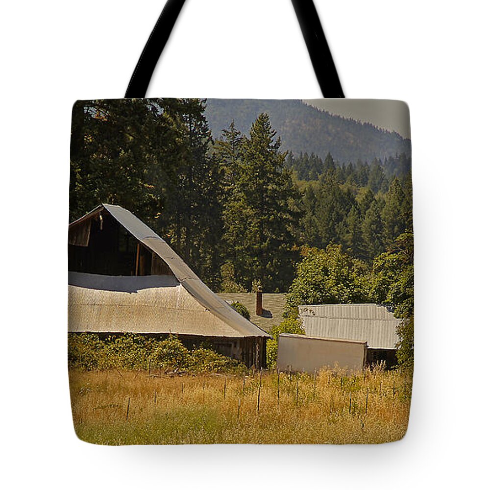 Hot Tote Bag featuring the photograph Old Barn on a Hot Summer Day in the Applegate by Mick Anderson