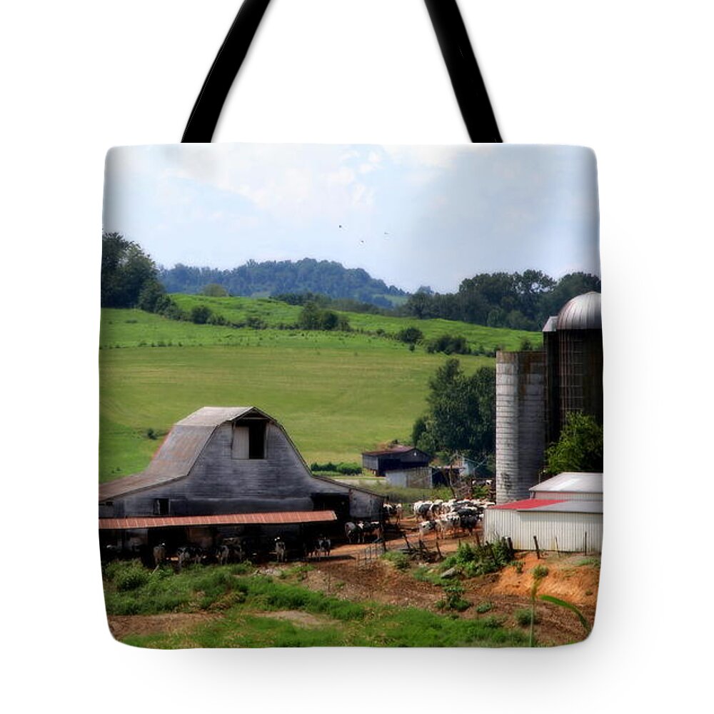 Barns Tote Bag featuring the photograph Old Dairy Barn by Karen Wiles