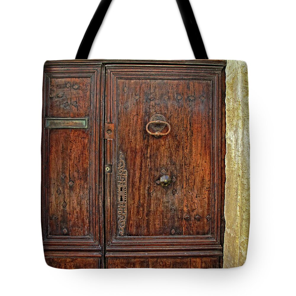 Old Door Tote Bag featuring the photograph Old Door Study Provence France by Dave Mills