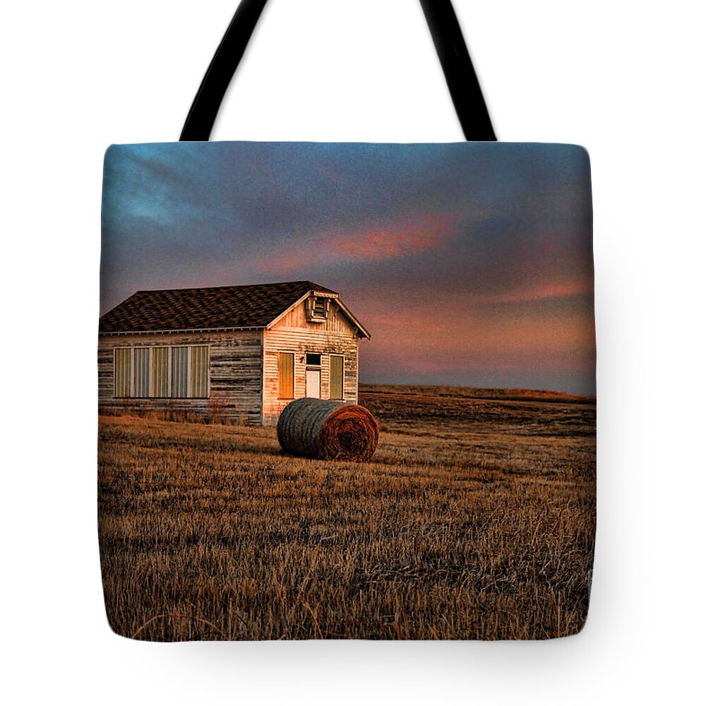 Sunrise Tote Bag featuring the photograph Old Prairie School at Sunrise by Edward R Wisell