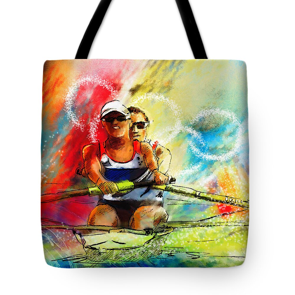 Sports Tote Bag featuring the painting Olympics Rowing 03 by Miki De Goodaboom