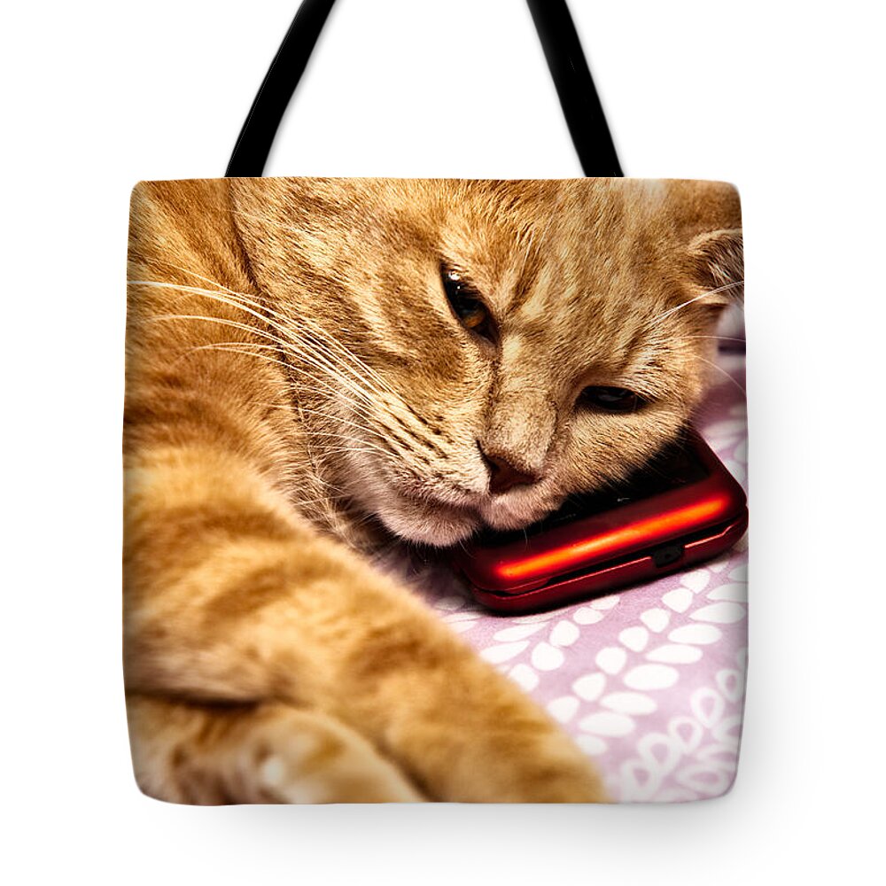 Pet Tote Bag featuring the photograph On The Phone by Christopher Holmes