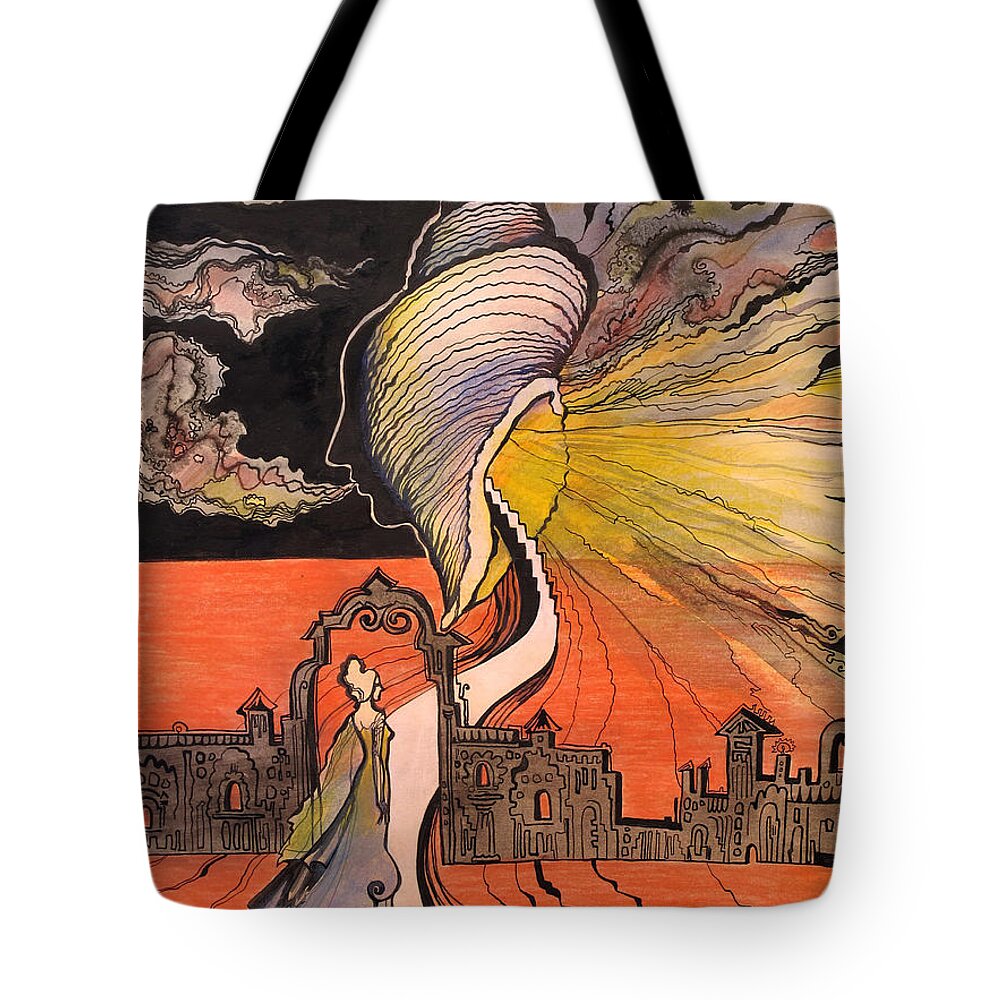 Fantasy Tote Bag featuring the painting On the way to my Subconsciousness by Valentina Plishchina