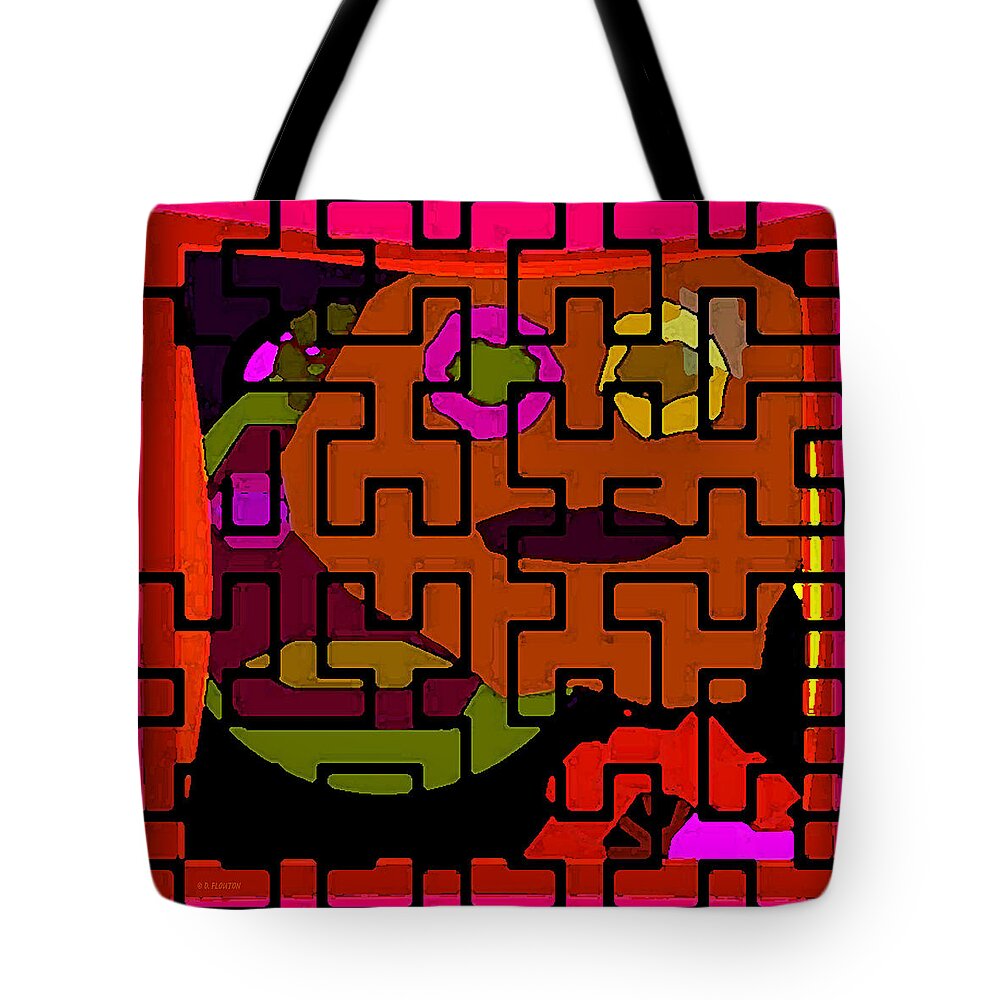 Abstract Design Tote Bag featuring the digital art Orange Maze by Dee Flouton