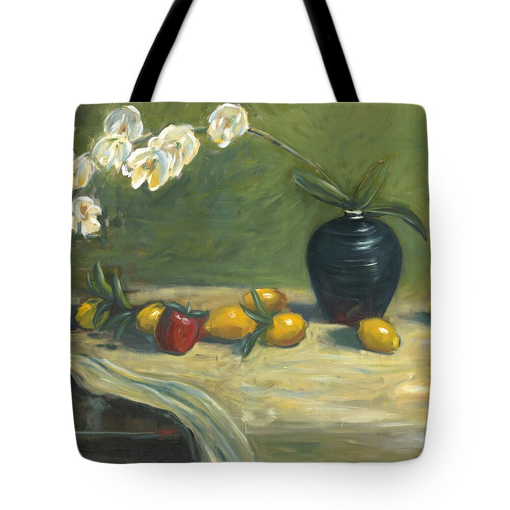 Flowers Tote Bag featuring the painting Orchids and Vase by Marlyn Boyd