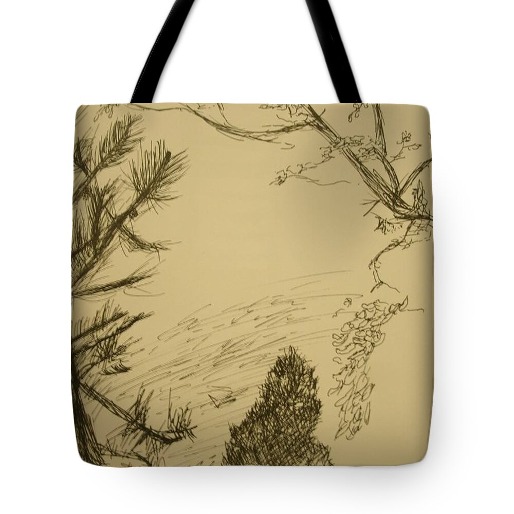 Outside Tote Bag featuring the drawing Outside by Samantha Lusby