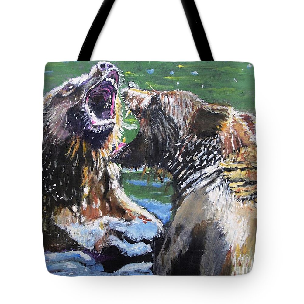 Bears Tote Bag featuring the painting Overbearing by Judy Kay
