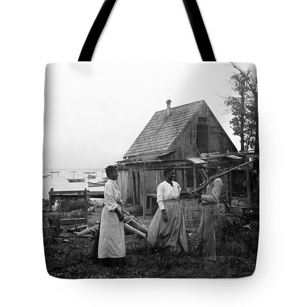 chesapeake Bay Tote Bag featuring the photograph Oyster Fishermen - Chesapeake Bay Maryland - c 1905 by International Images