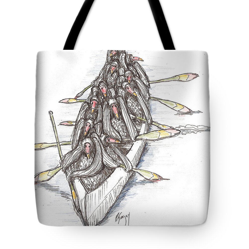 Vultures Tote Bag featuring the drawing Paddling by R Allen Swezey
