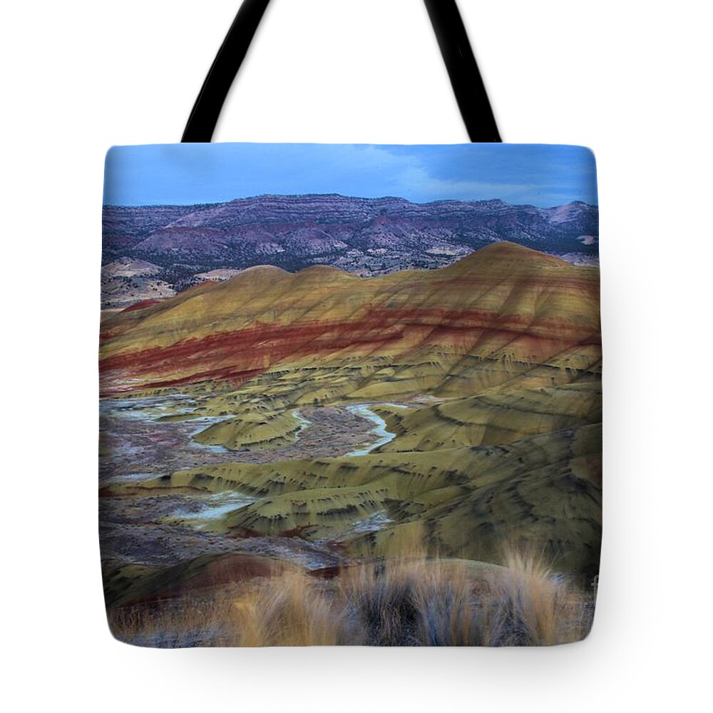 John Day Fossil Beds Tote Bag featuring the photograph Painted Hills At Dusk by Adam Jewell